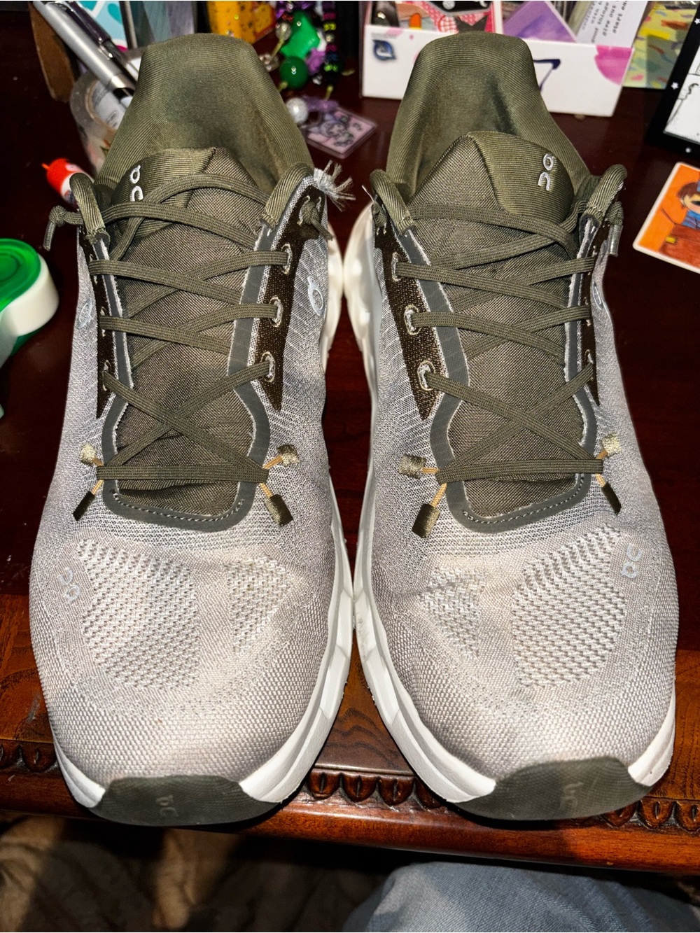 On Running Olive Green and Gray Running Sneaker